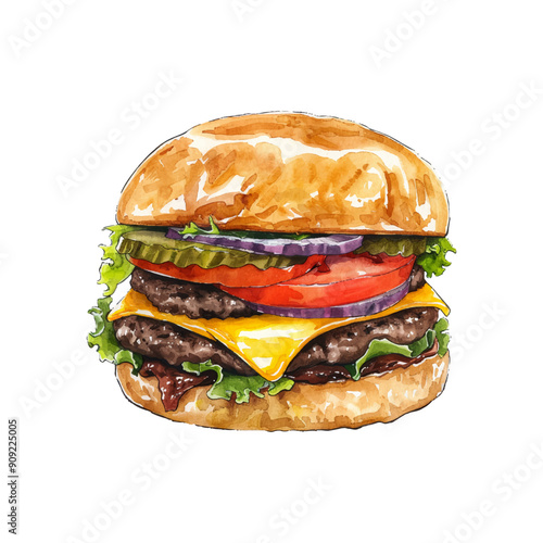 cheese burger vector illustration in watercolor style1