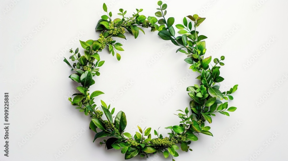 Green wreath on white background with space for text Green wreath on white background with space for text