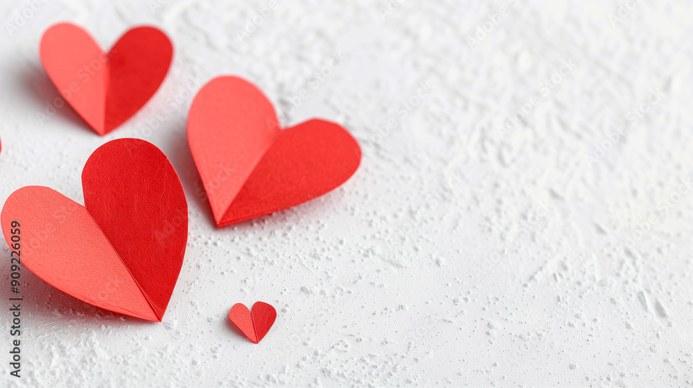 Paper Hearts in Various Sizes Displaying Love and Affection. Stylish Red Hearts on a Textured Background for Romantic Themes Paper Hearts in Various Sizes Displaying Love and Affection. Stylish Red Hearts on a Textured Background for Romantic Themes