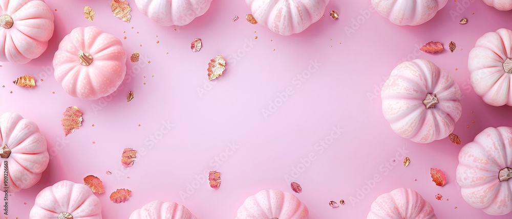 Minimal autumn background with decorative pink pumpkins composition, decorations. Copy space. Flat lay. Halloween celebration mockup, fall harvesting seasonal, Thanksgiving day concept. Generative ai Minimal autumn background with decorative pink pumpkins composition, decorations. Copy space. Flat lay. Halloween celebration mockup, fall harvesting seasonal, Thanksgiving day concept. Generative ai
