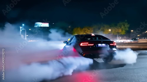 Drifting car on the race with tire burnout smoke