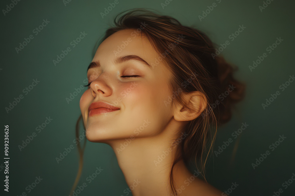 A close up of a girl's face with her eyes closed A close up of a girl's face with her eyes closed