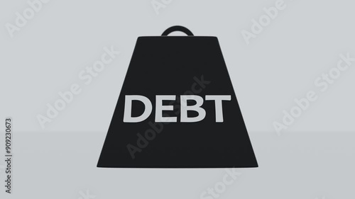 3D black metal weight with the debt text falling on the bright abstract ground, 4k 3d animation with green screen included