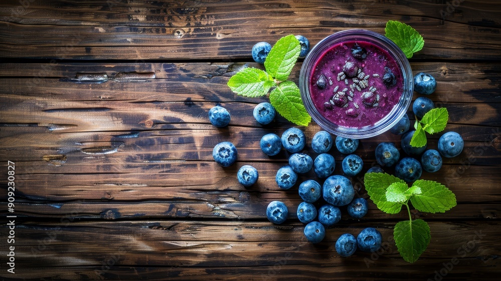 Delicious Blueberry Smoothie in a Glass on Wooden Background, Showcasing Fresh Ingredients and Healthy Lifestyle Choices for Nutritional Drinks Delicious Blueberry Smoothie in a Glass on Wooden Background, Showcasing Fresh Ingredients and Healthy Lifestyle Choices for Nutritional Drinks