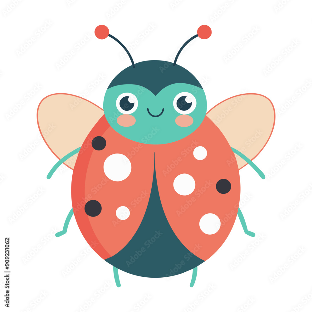 Obraz premium lady bug, cute animal vector, suitable for kids, education, edutainment, fabric, wallpaper, apparel.