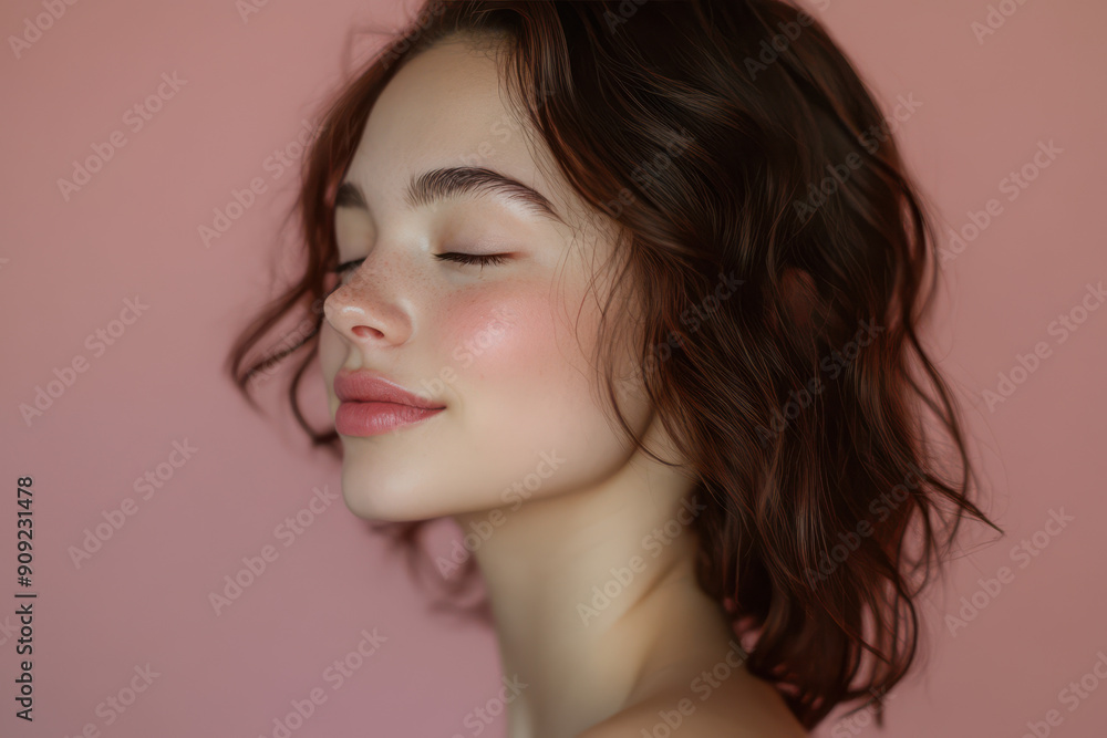 A close up of a girl's face with her eyes closed A close up of a girl's face with her eyes closed