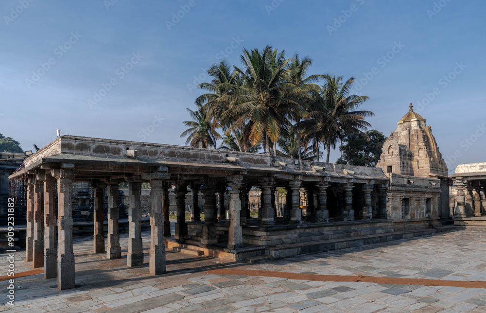 Fototapeta premium The Belur Temple Complex, India, is notable for its architecture, sculptures, reliefs, friezes, as well as iconography, inscriptions and history.