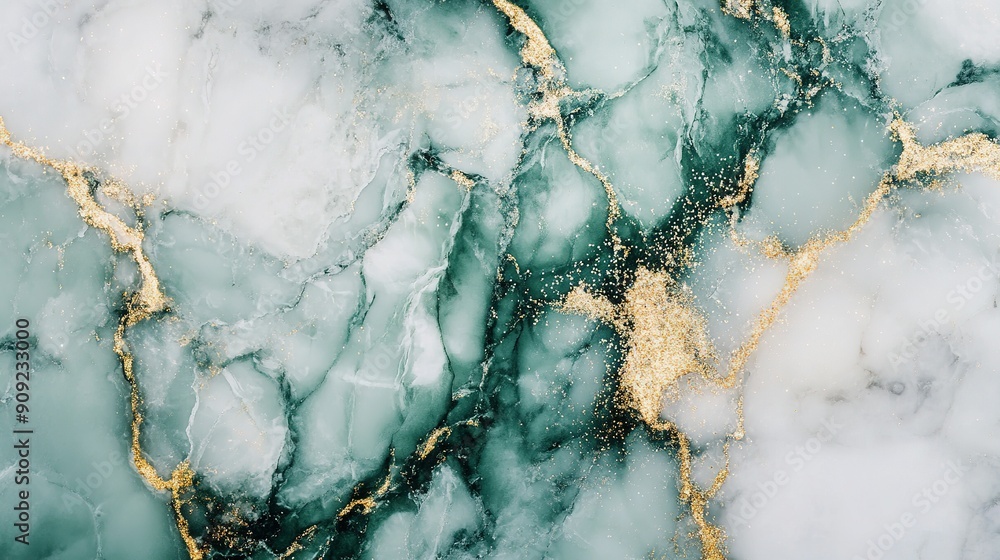 Abstract Green and White Marble with Golden Glitter Abstract Green and White Marble with Golden Glitter
