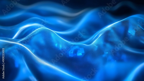 Wallpaper Mural Blue abstract technology data with wavy lines in a holographic style Torontodigital.ca