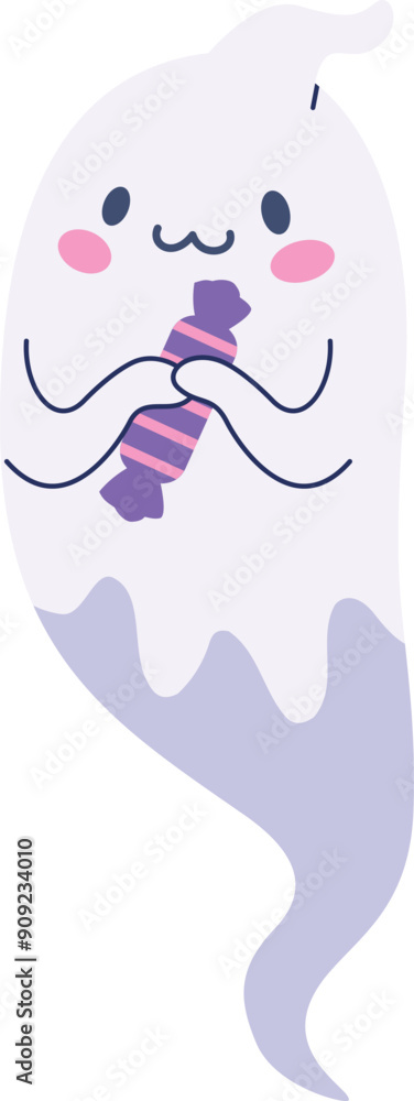 Cute ghost character with candy. Halloween spirit mascot Cute ghost character with candy. Halloween spirit mascot