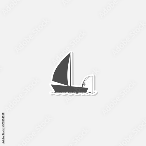 Boat and fishing rod icon sticker isolated on gray background