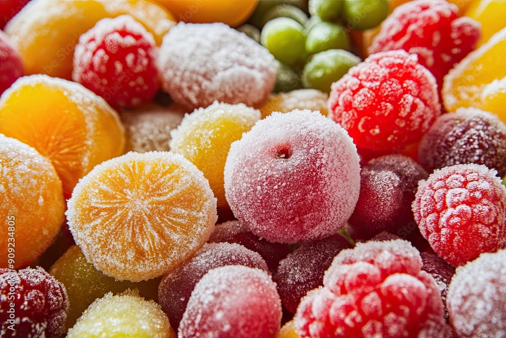 Vibrant Display of Frozen Exotic Fruits On a Colorful Natural Background Vibrant Display of Frozen Exotic Fruits On a Colorful Natural Background