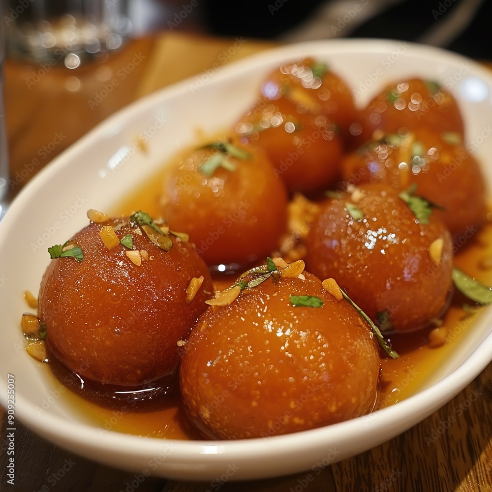 Gulab Jamun - Deep-fried milk solids soaked in syrup. Gulab Jamun - Deep-fried milk solids soaked in syrup.