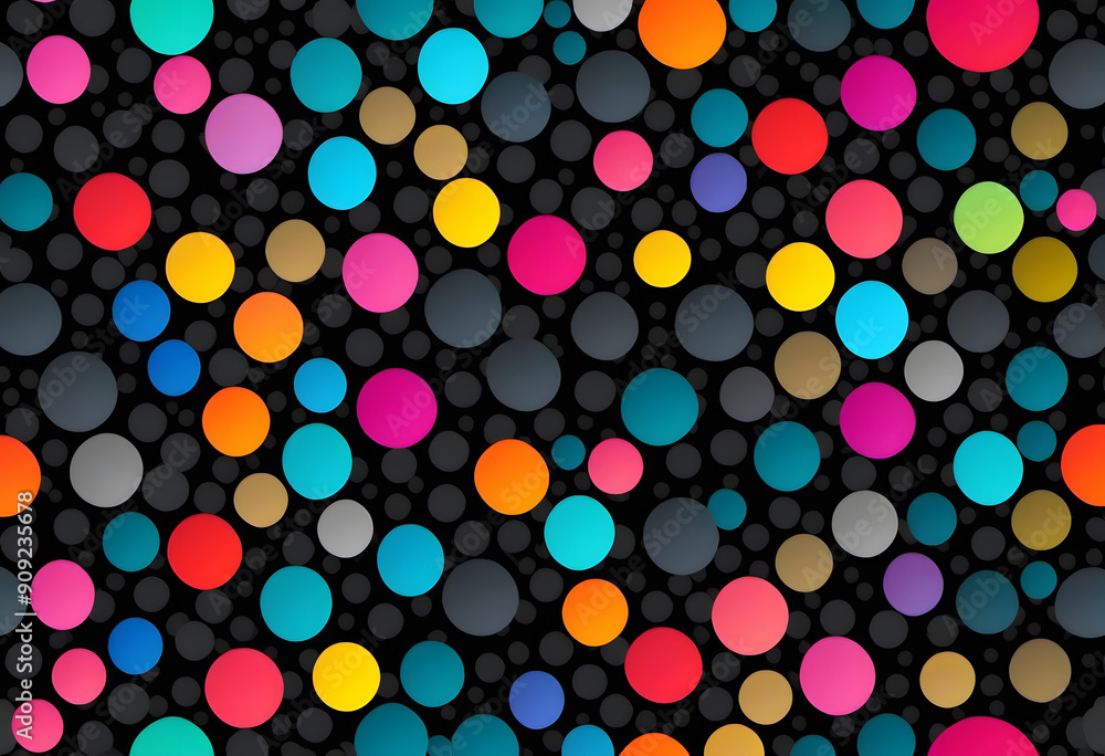 A vibrant abstract pattern featuring colorful circles of various sizes on a black background. The circles are in shades of pink, blue, orange, yellow, and green, creating a dynamic visual effect. A vibrant abstract pattern featuring colorful circles of various sizes on a black background. The circles are in shades of pink, blue, orange, yellow, and green, creating a dynamic visual effect.