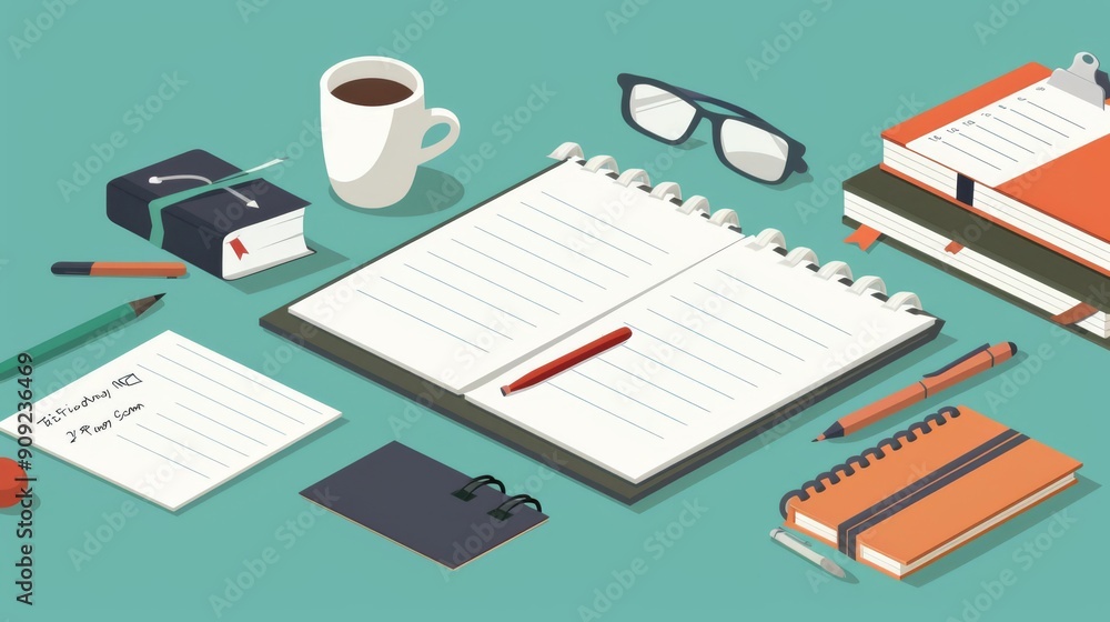 Business agenda, calendar and notes, flat design illustration Business agenda, calendar and notes, flat design illustration