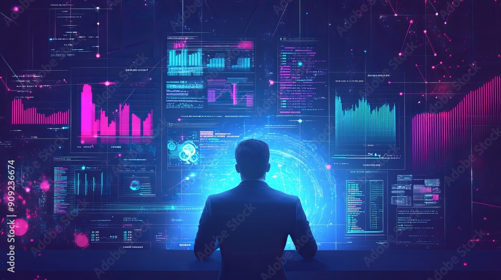 Data analytics and insights powered by big data and AI technologies with a data businessman analyzing complex information using artificial intelligence for business analytics dashboard Data analytics and insights powered by big data and AI technologies with a data businessman analyzing complex information using artificial intelligence for business analytics dashboard