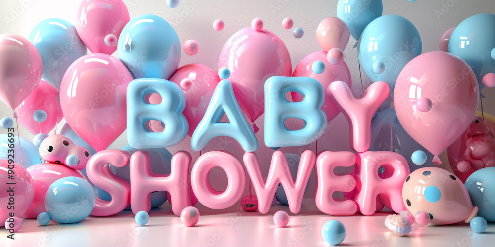 Baby shower balloon decorations with text, pink and blue color scheme Baby shower balloon decorations with text, pink and blue color scheme