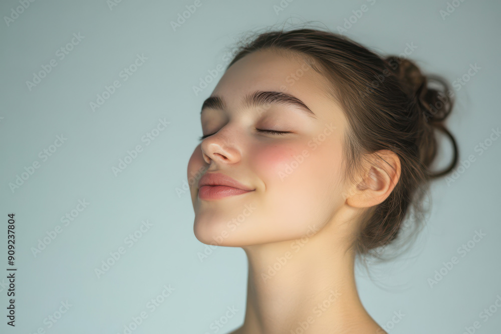 A close up of a girl's face with her eyes closed A close up of a girl's face with her eyes closed