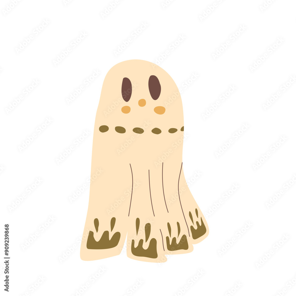Cute Halloween ghost with rustic pattern isolated on a white background. All Hallows' Eve ghoul. Vector flat hand drawn illustration. Cute Halloween ghost with rustic pattern isolated on a white background. All Hallows' Eve ghoul. Vector flat hand drawn illustration.