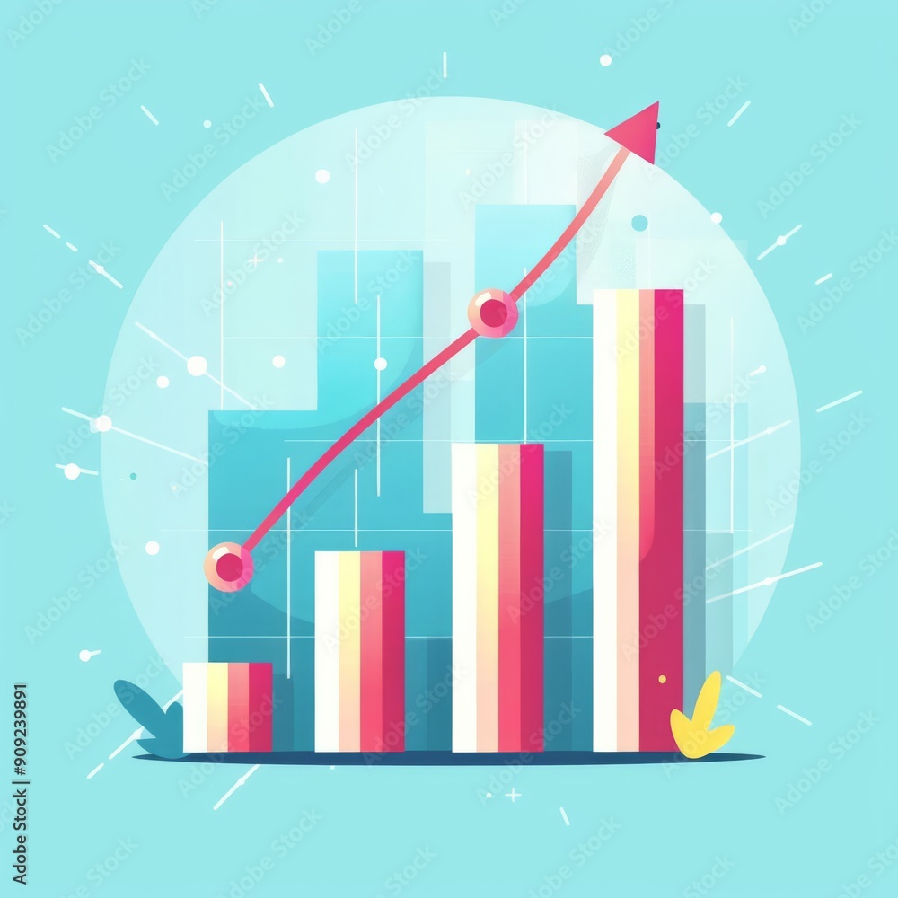Sales growth, chart with upward trend, flat design illustration Sales growth, chart with upward trend, flat design illustration