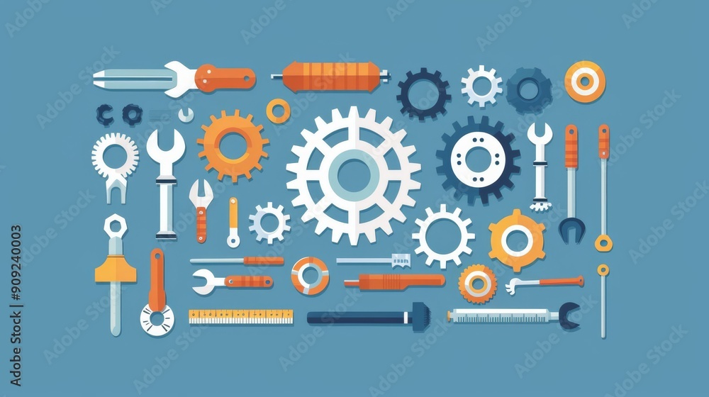 Product development, gears and tools, flat design illustration Product development, gears and tools, flat design illustration
