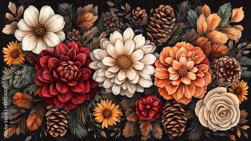 Autumn Floral and Pinecone Collection 8