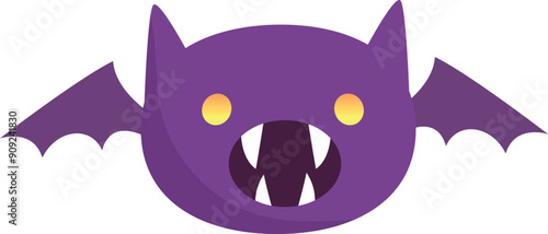 Halloween bat with sharp teeth. Flying cartoon monster