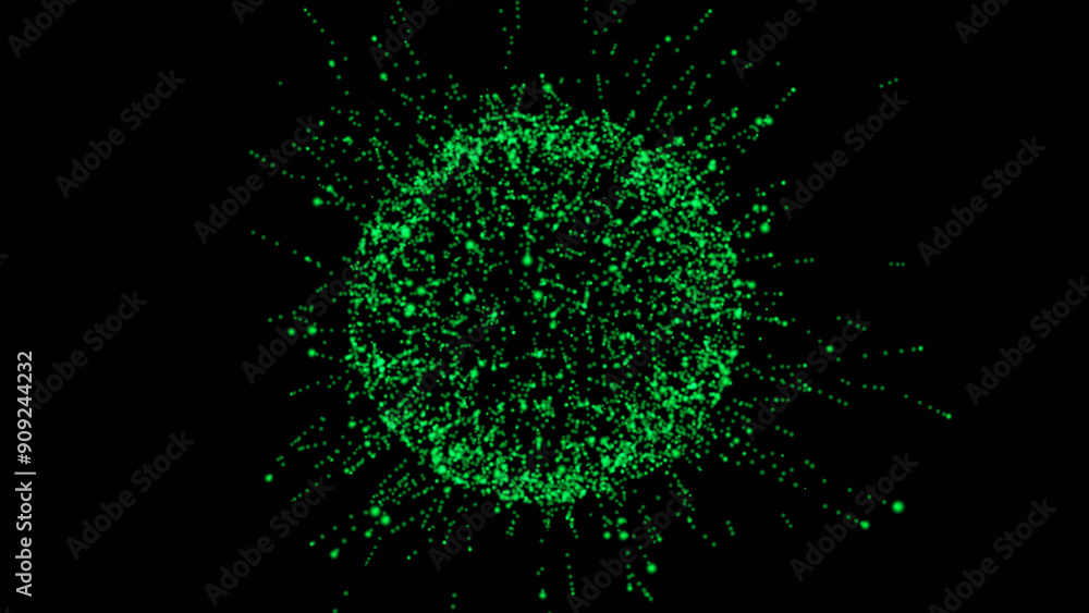 Abstract sphere of particles. consisting of points. Particle explosion at high speed. Isolated on black background. Digital illustration. Abstract sphere of particles. consisting of points. Particle explosion at high speed. Isolated on black background. Digital illustration.