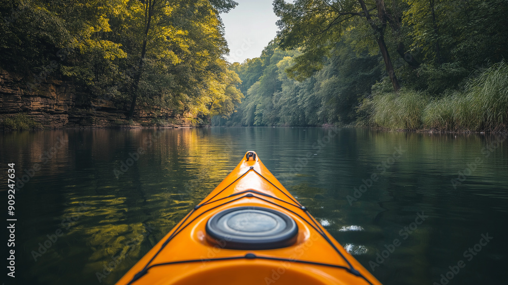 Fototapeta premium Kayaking Through Serene Forest River 