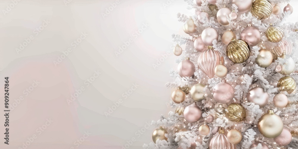 Christmas tree with pink and gold baubles, festive lights, and blurred bokeh background. Great for holiday-themed designs and Christmas cards. Christmas tree with pink and gold baubles, festive lights, and blurred bokeh background. Great for holiday-themed designs and Christmas cards.