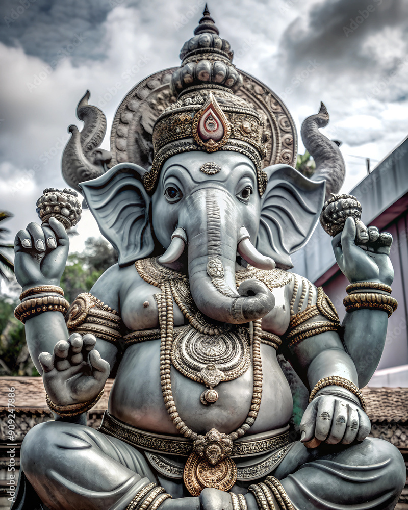 Ganesh Chaturthi, a beautiful statue of the god Ganesha at blue sky, Ganesh Chaturthi Celebration, lord ganesha festival Ganesh Chaturthi, a beautiful statue of the god Ganesha at blue sky, Ganesh Chaturthi Celebration, lord ganesha festival