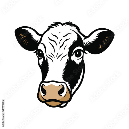 vector art illustration of a farm cow head with solid colors on an isolated white background 