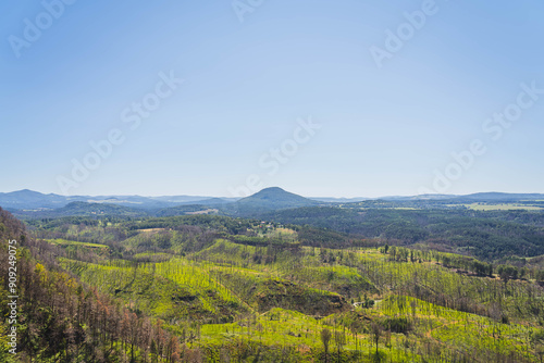 Regions of Bohemian Switzerland in the Czech Republic on a summer day. Areas after the 2022 fire.