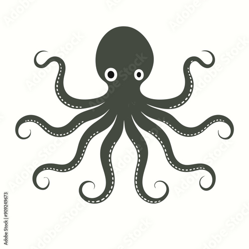 vector art illustration of an octopus in solid color on an isolated white background 