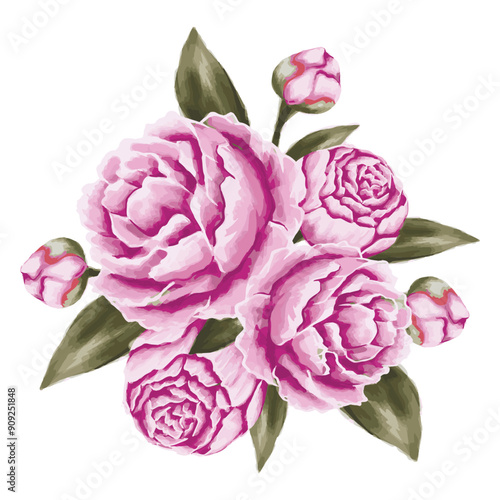 realistic watercolor peony bouquet vector