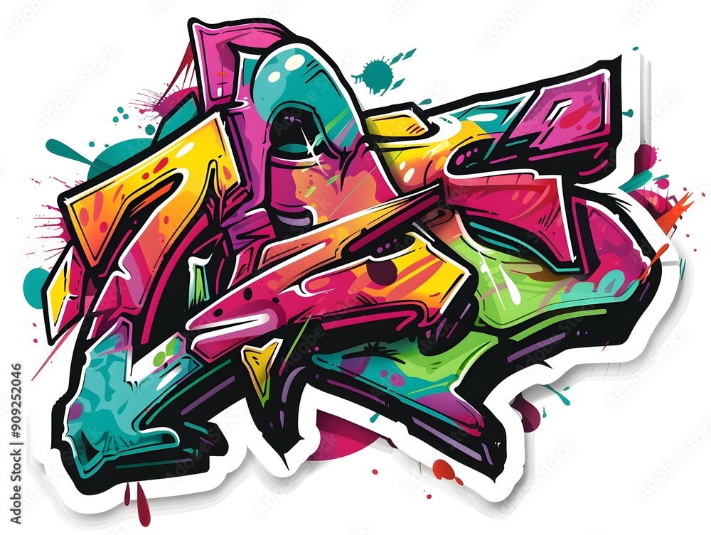 Naklejka premium Stylish Streetwear Graffiti Sticker Design for Vibrant Apparel and Branding