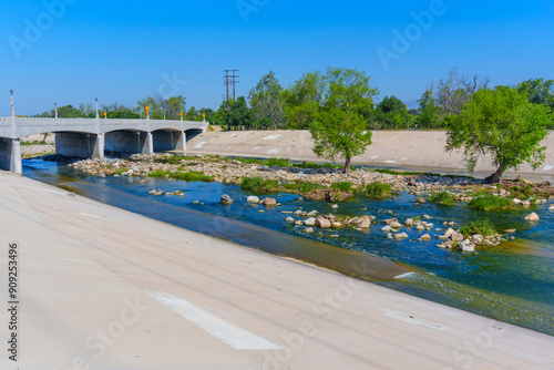 Los Angeles River in Elysian Valley with Bridge Background photo