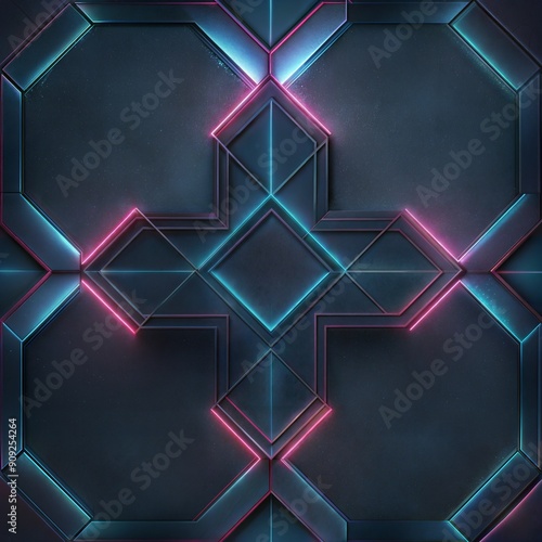 abstract background with squares neon floor top down Generate AI