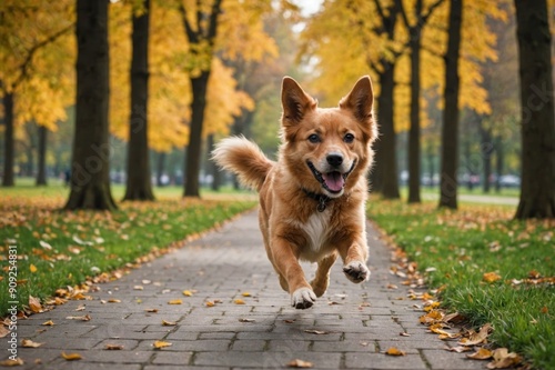 Dog running in parkr photo