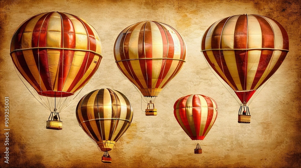 Obraz premium Hot air balloons soar in the sky with a sepia tint