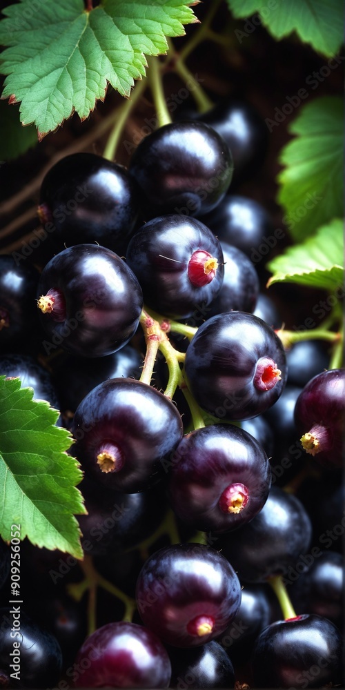 Black currant grows on bush in garden. Nature, organic food and gardening Black currant grows on bush in garden. Nature, organic food and gardening