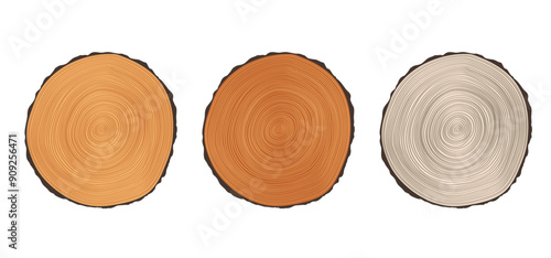 Cartoon drawing annual rings or growth rings. Deforestation. Tree or trees, cut ring pattern. For firewood. Wood stump surface Round piece of wood in cross section with wood texture pattern.