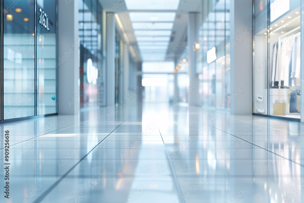 Bright and airy interior of a modern shopping mall with glass storefronts polished floors and soft lighting providing a clean and spacious look Bright and airy interior of a modern shopping mall with glass storefronts polished floors and soft lighting providing a clean and spacious look