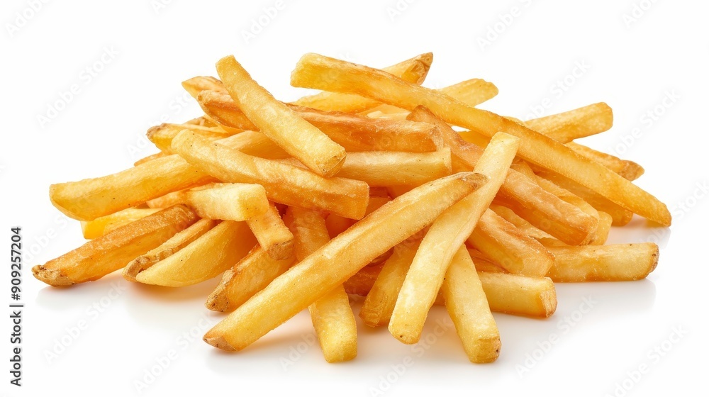 Crispy Golden French Fries Isolated on White Background, French fries , fast food, potato, snack , crispy Crispy Golden French Fries Isolated on White Background, French fries , fast food, potato, snack , crispy
