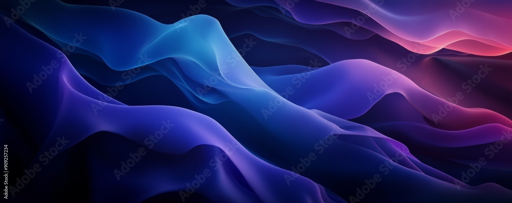 Obraz premium Abstract fluid waves in blue and purple hues, digital art. Modern background and creative design concept