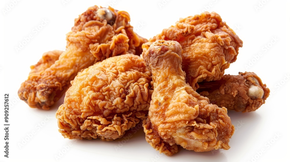Close-up of Crispy Fried Chicken Drumsticks Isolated on White Background, fried chicken , drumsticks , fast food , food photography Close-up of Crispy Fried Chicken Drumsticks Isolated on White Background, fried chicken , drumsticks , fast food , food photography