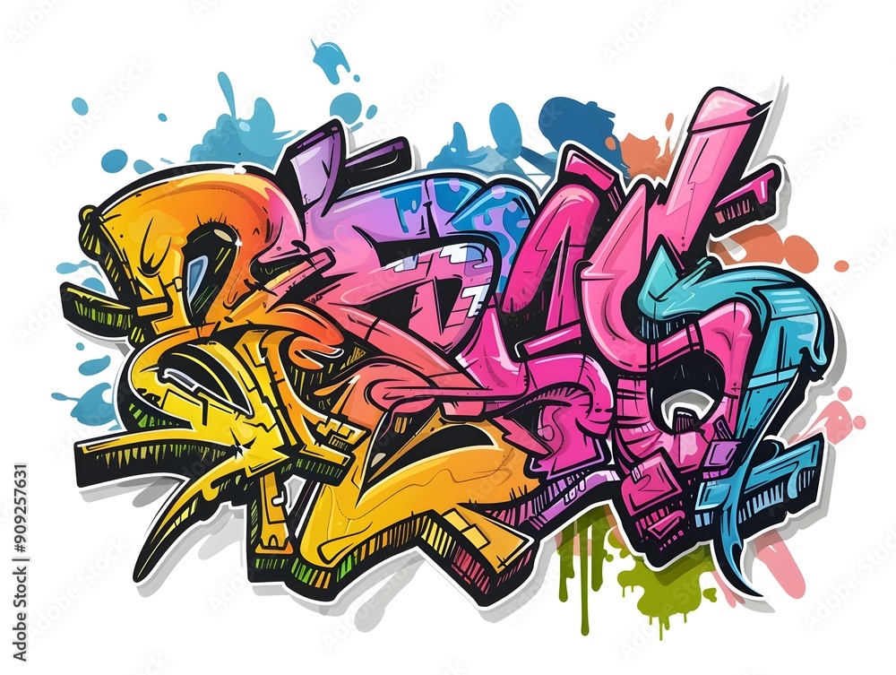 Fototapeta premium Stylish Graffiti Design for Streetwear Clothing and Sticker Branding on a Vibrant and Colorful Abstract Background