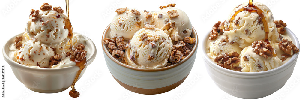Set of A Honey Ice cream with Honey Smacks Cereal in a bowl, on a transparent background Set of A Honey Ice cream with Honey Smacks Cereal in a bowl, on a transparent background