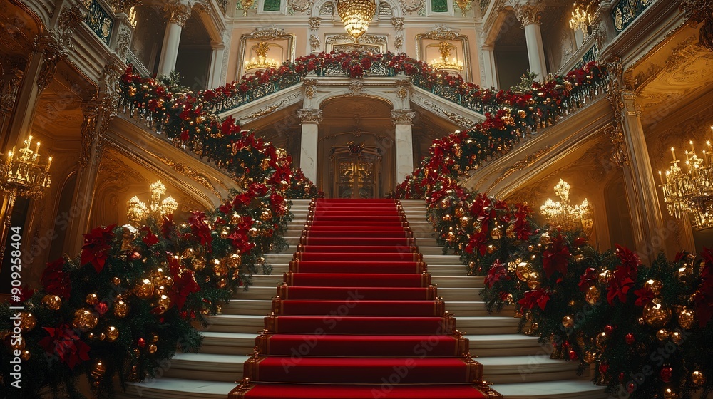 Obraz premium Grand Christmas Staircase with Festive Decorations