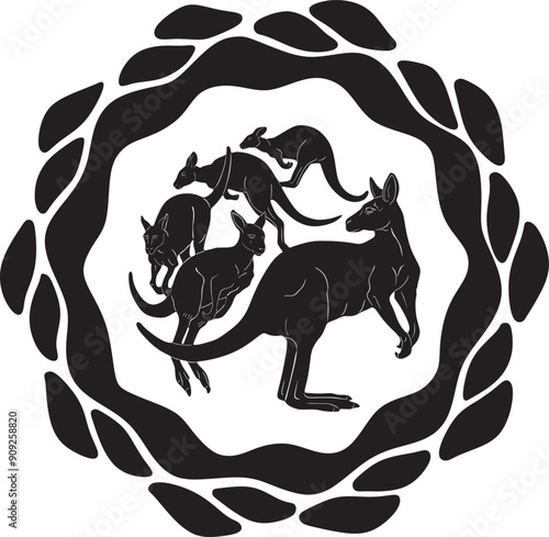 kangaroo logo vector design with floral frame handmade silhouette